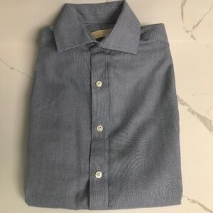 Michael Kors Dress Shirt 14 1/2 Navy Herringbone 💯 % Cotton Long Sleeve Slim